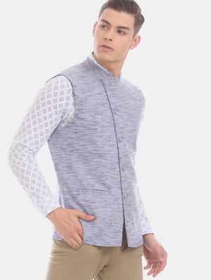 blue self design nehru jacket - 17571043 - Standard Image - 2