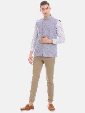 blue self design nehru jacket - 17571043 - Standard Image - 4