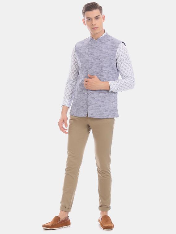 blue self design nehru jacket - 17571043 - Zoom Image - 4