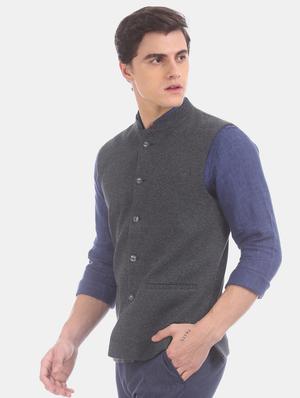 grey self design nehru jacket - 17571053 - Standard Image - 2