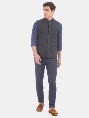 grey self design nehru jacket - 17571053 - Standard Image - 4