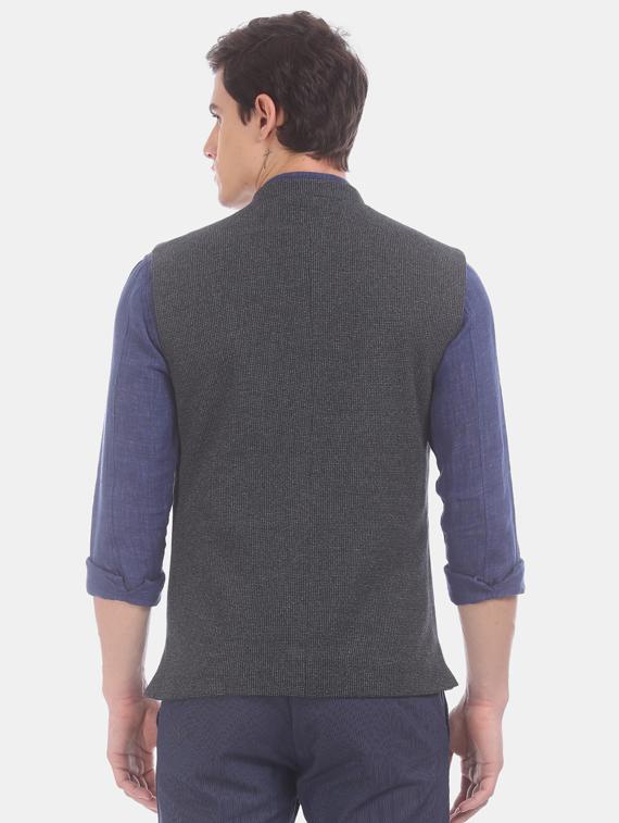 grey self design nehru jacket - 17571053 - Zoom Image - 3