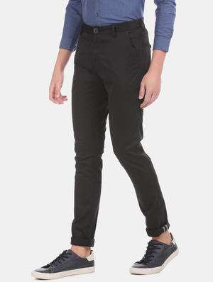 black solid flat front casual trouser - 17571066 - Standard Image - 2