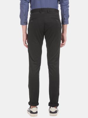 black solid flat front casual trouser - 17571066 - Standard Image - 3