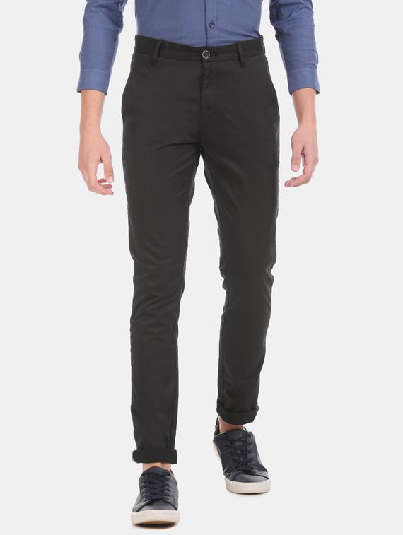 black solid flat front casual trouser - 17571066 - Zoom Image - 1
