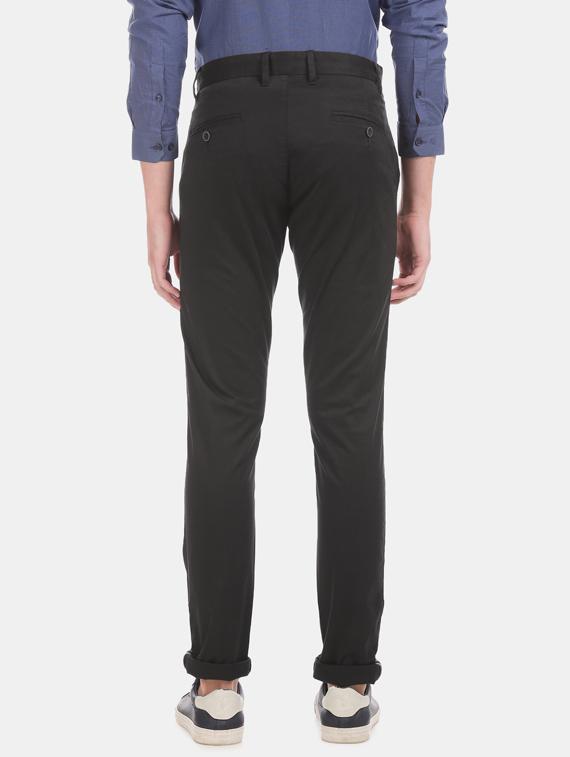 black solid flat front casual trouser - 17571066 - Zoom Image - 3