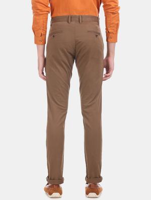 brown solid flat front casual trouser - 17571068 - Standard Image - 3
