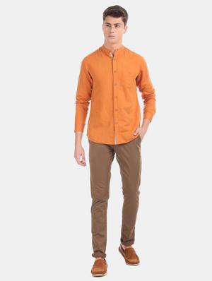 brown solid flat front casual trouser - 17571068 - Standard Image - 4