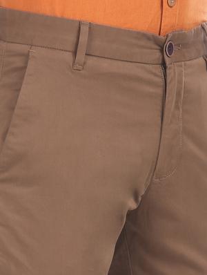 brown solid flat front casual trouser - 17571068 - Standard Image - 5