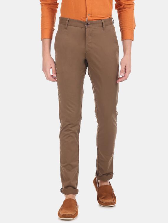 brown solid flat front casual trouser - 17571068 - Zoom Image - 1