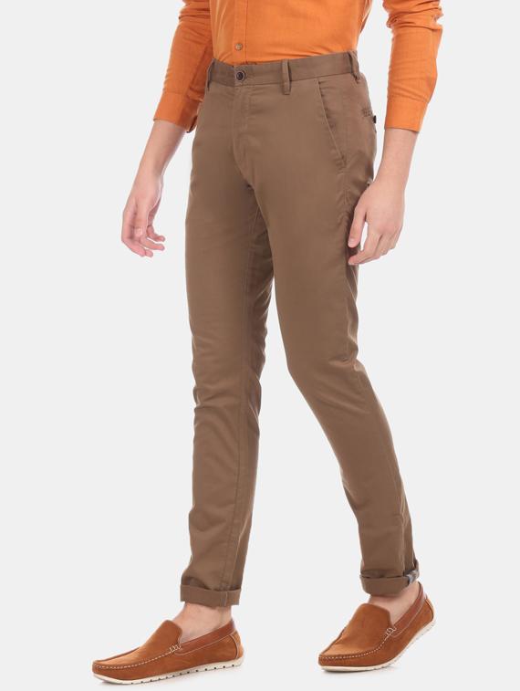 brown solid flat front casual trouser - 17571068 - Zoom Image - 2