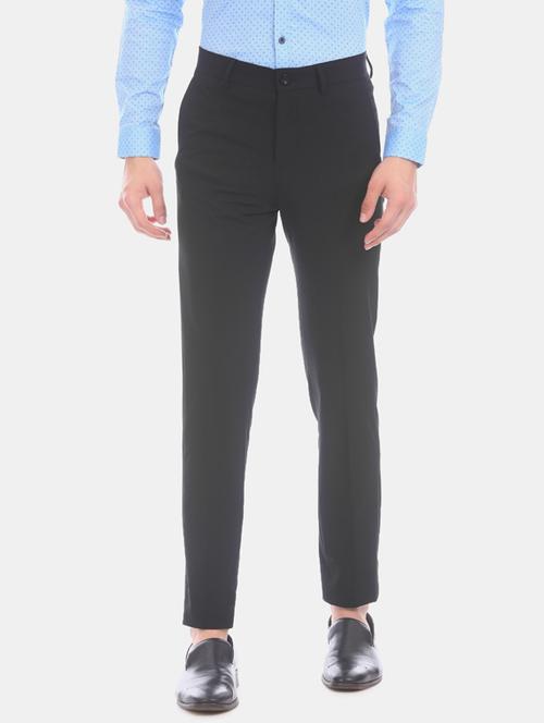 black solid flat front casual trouser - 17571069 - Very Small Image - 1