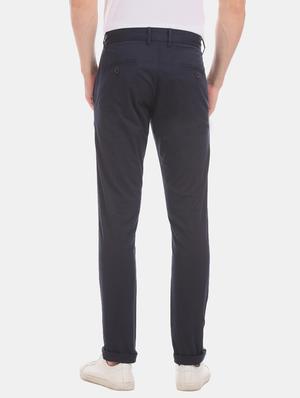navy blue solid flat front casual trouser - 17571078 - Standard Image - 3
