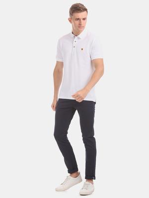 navy blue solid flat front casual trouser - 17571078 - Standard Image - 4