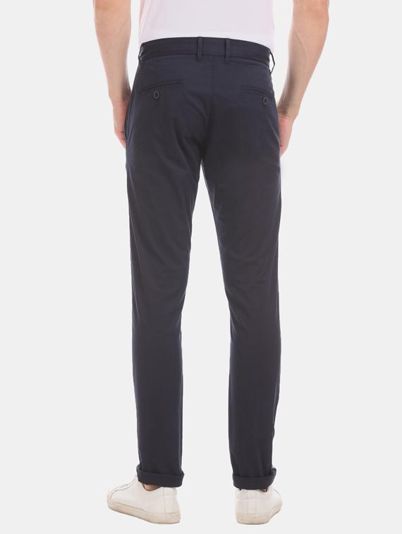 navy blue solid flat front casual trouser - 17571078 - Zoom Image - 3