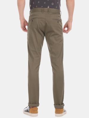 olive green solid flat front casual trouser - 17571079 - Standard Image - 3