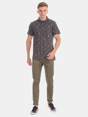 olive green solid flat front casual trouser - 17571079 - Standard Image - 4