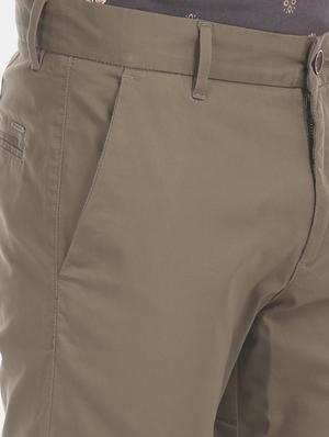 olive green solid flat front casual trouser - 17571079 - Standard Image - 5
