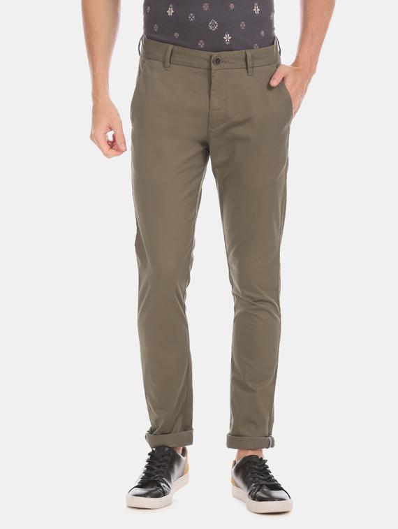 olive green solid flat front casual trouser - 17571079 - Zoom Image - 1