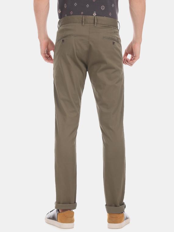 olive green solid flat front casual trouser - 17571079 - Zoom Image - 3