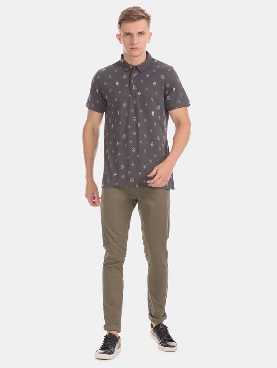 olive green solid flat front casual trouser - 17571079 - Zoom Image - 4