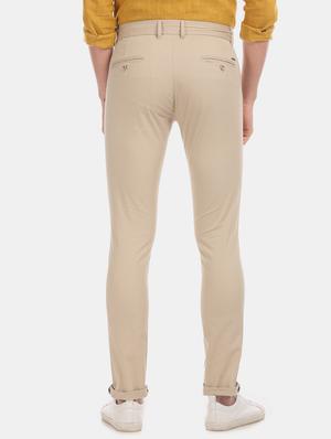 beige solid flat front casual trouser - 17571080 - Standard Image - 3