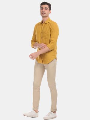 beige solid flat front casual trouser - 17571080 - Standard Image - 4