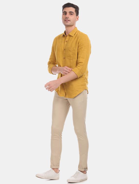 beige solid flat front casual trouser - 17571080 - Zoom Image - 4