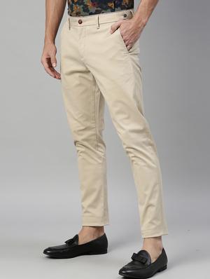 beige solid chinos - 17571166 - Standard Image - 2