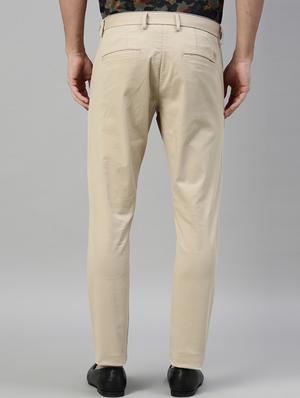 beige solid chinos - 17571166 - Standard Image - 3
