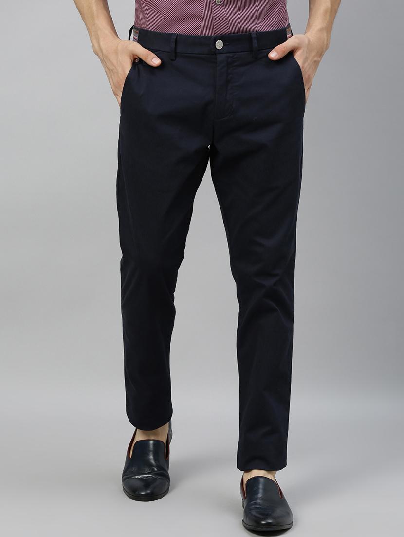 navy blue solid chinos casual trouser - 17571237 - Zoom Image - 1