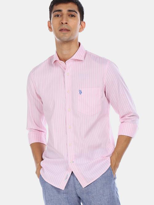 pink striped casual shirt - 17571363 - Standard Image - 1
