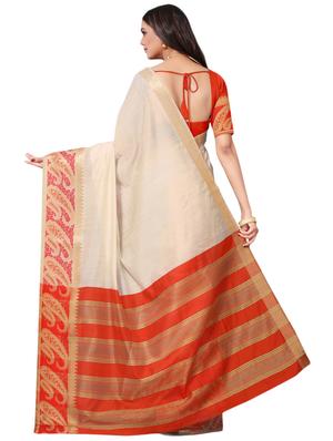 solid bordered maheshwari saree with blouse - 17571662 - Standard Image - 2
