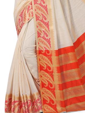 solid bordered maheshwari saree with blouse - 17571662 - Standard Image - 3
