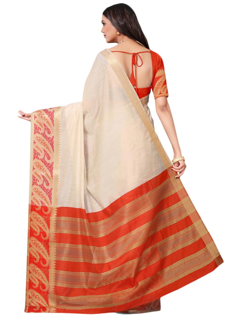 solid bordered maheshwari saree with blouse - 17571662 - Zoom Image - 2