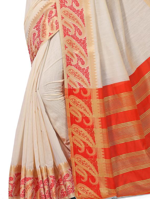solid bordered maheshwari saree with blouse - 17571662 - Zoom Image - 3