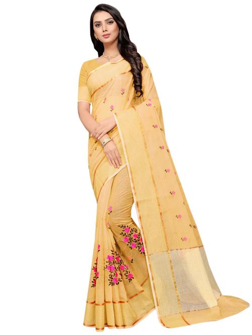 floral motifs embroidered saree with blouse - 17571779 - Standard Image - 1