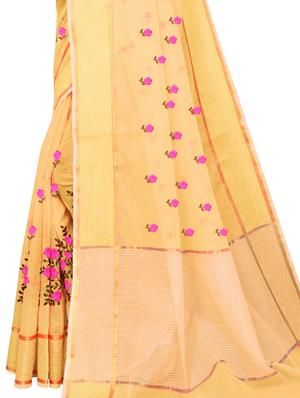 floral motifs embroidered saree with blouse - 17571779 - Standard Image - 3