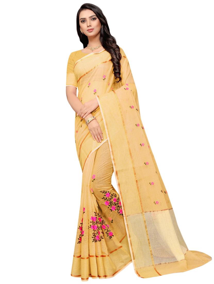 floral motifs embroidered saree with blouse - 17571779 - Zoom Image - 1