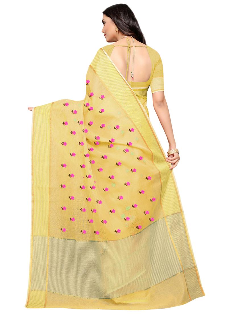 floral motifs embroidered saree with blouse - 17571779 - Zoom Image - 2
