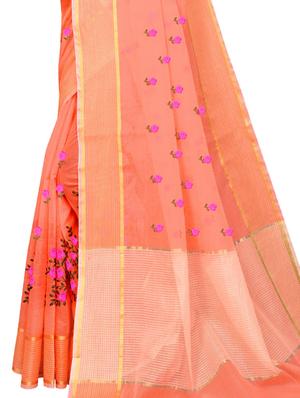 floral motifs embroidered saree with blouse - 17571781 - Standard Image - 3