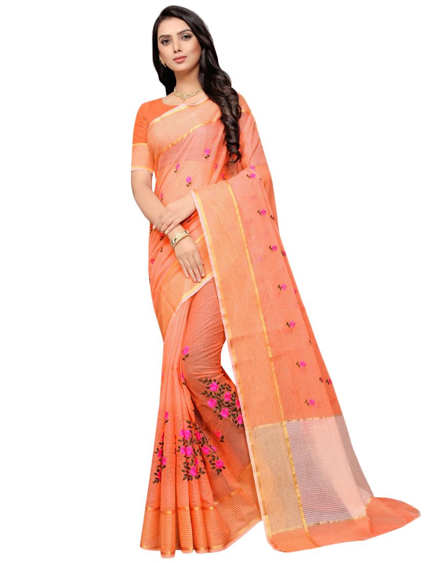 floral motifs embroidered saree with blouse - 17571781 - Zoom Image - 1
