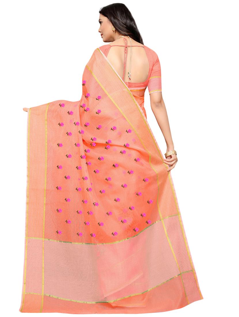 floral motifs embroidered saree with blouse - 17571781 - Zoom Image - 2