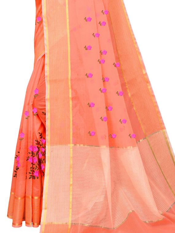 floral motifs embroidered saree with blouse - 17571781 - Zoom Image - 3