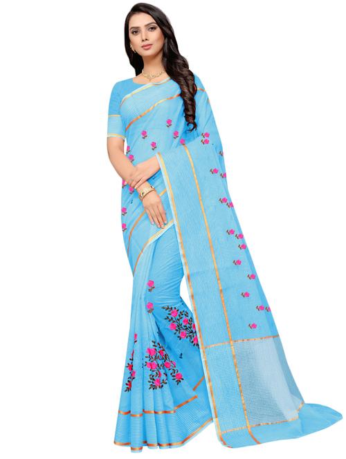 floral motifs embroidered saree with blouse - 17571785 - Standard Image - 1