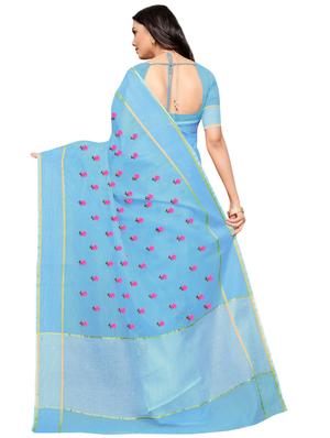 floral motifs embroidered saree with blouse - 17571785 - Standard Image - 2
