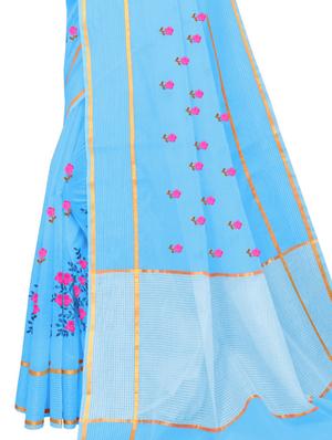 floral motifs embroidered saree with blouse - 17571785 - Standard Image - 3