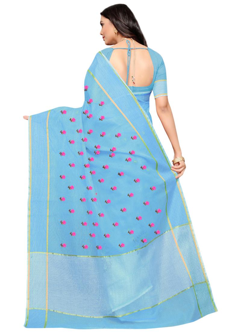floral motifs embroidered saree with blouse - 17571785 - Zoom Image - 2