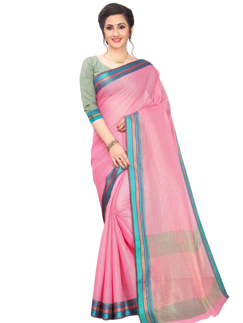 solid bordered maheshwari saree with blouse - 17571790 - Zoom Image - 1