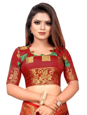 zari work banarasi saree with blouse - 17571837 - Standard Image - 4